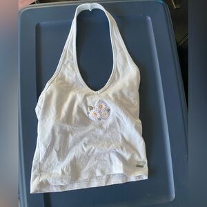 Hollister light blue flower halter crop top